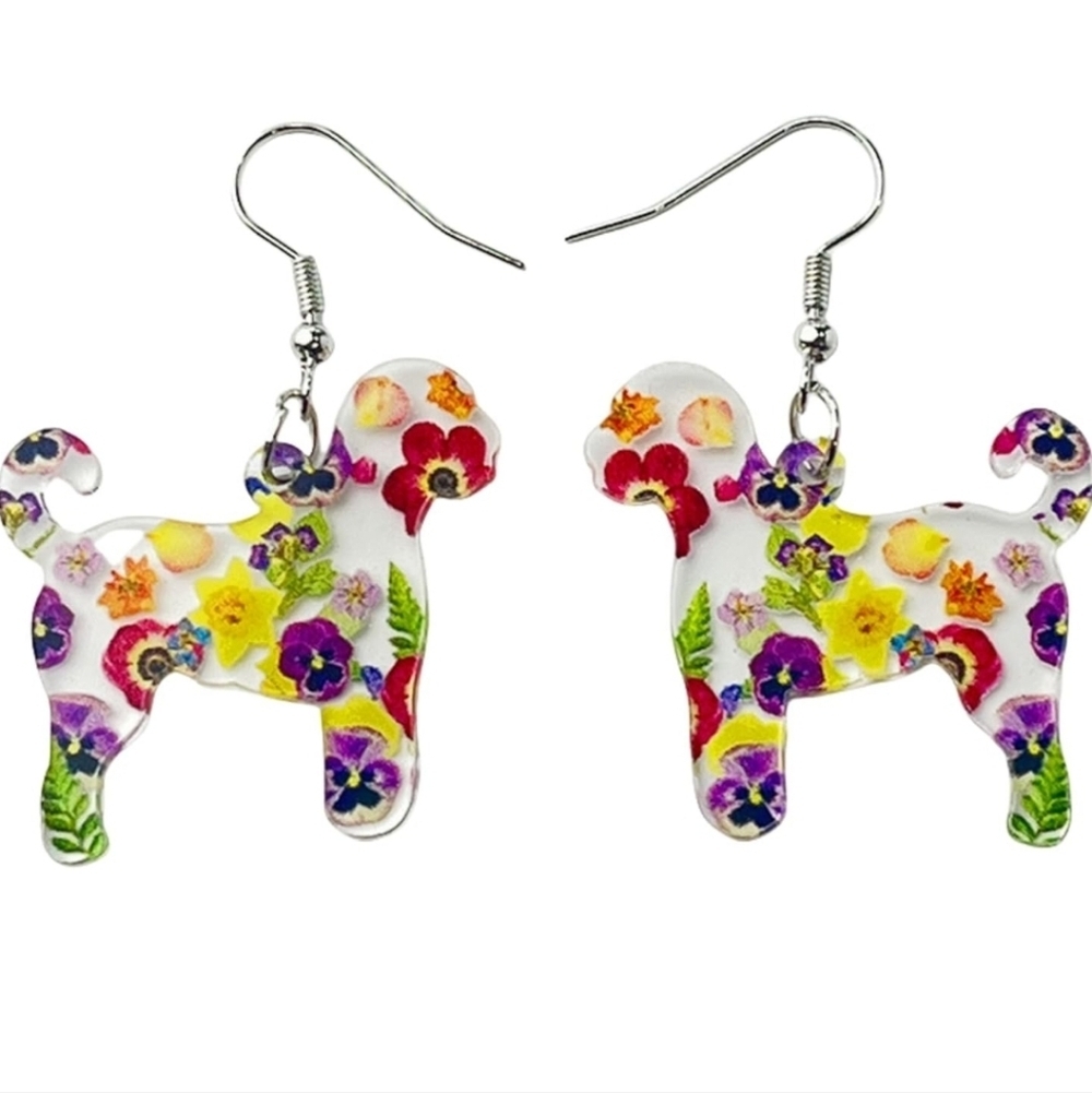 Floral Dog-Shaped Earrings - Picture 1 of 2